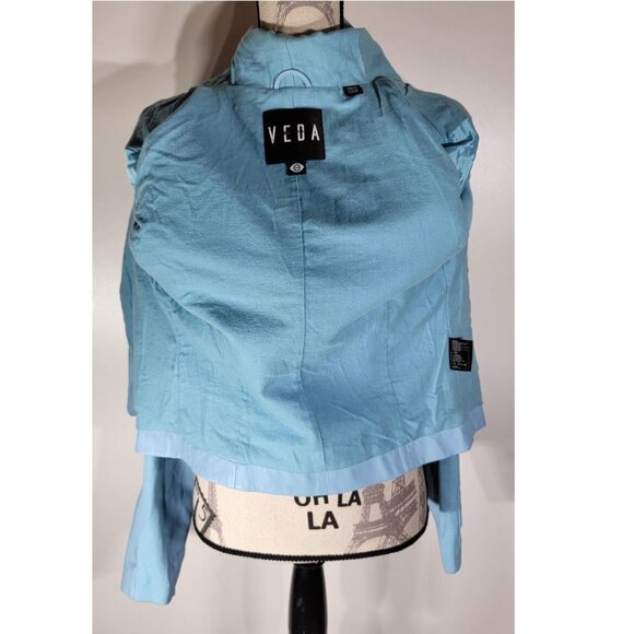 VEDA Asymmetrical Zip Leather Moto Jacket, Sky Blue, Women’s Size Medium - Picture 11 of 13
